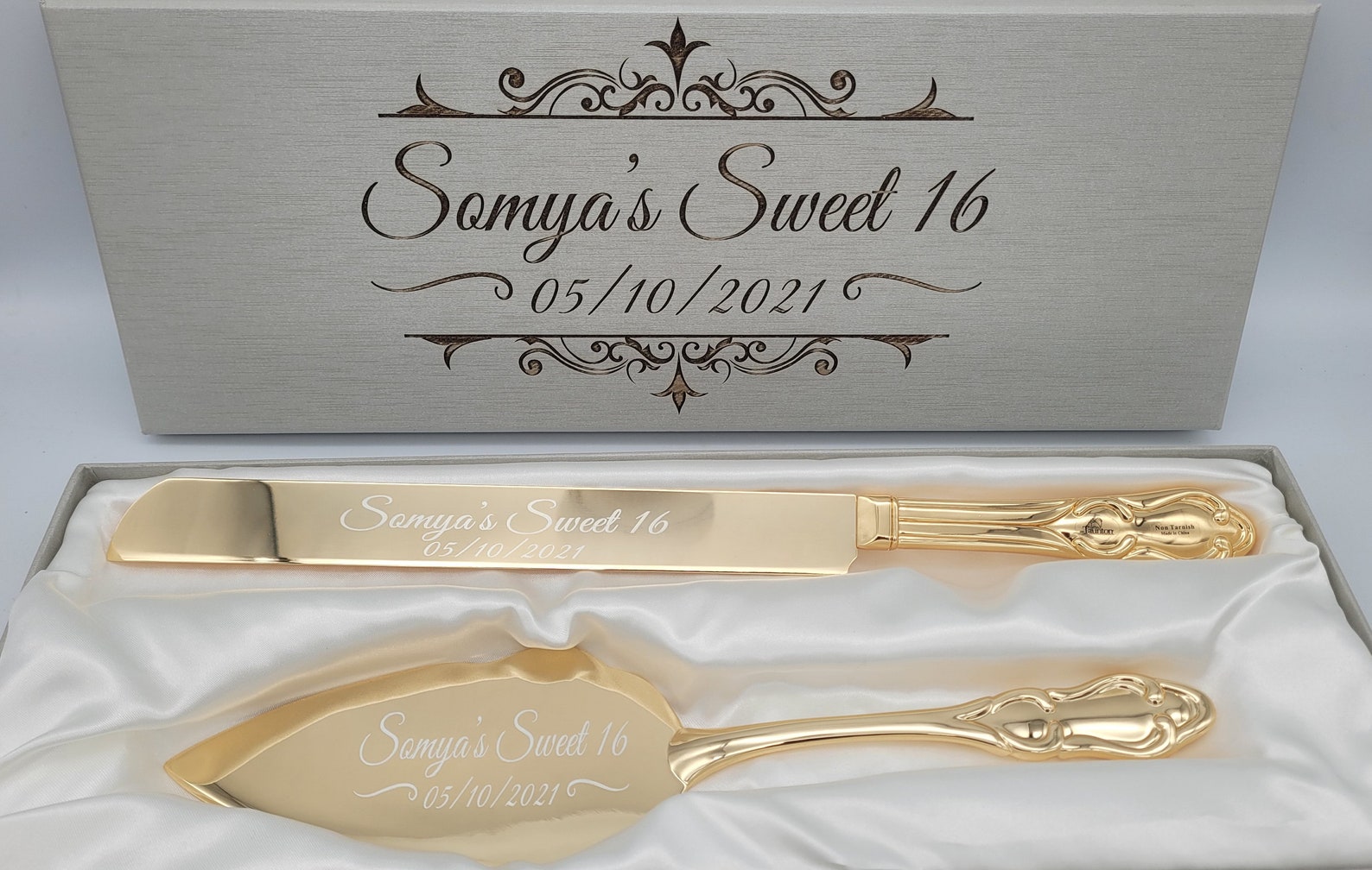 Quinceanera Cake Server Set Cutter Knife Personalized Engraved Etsy