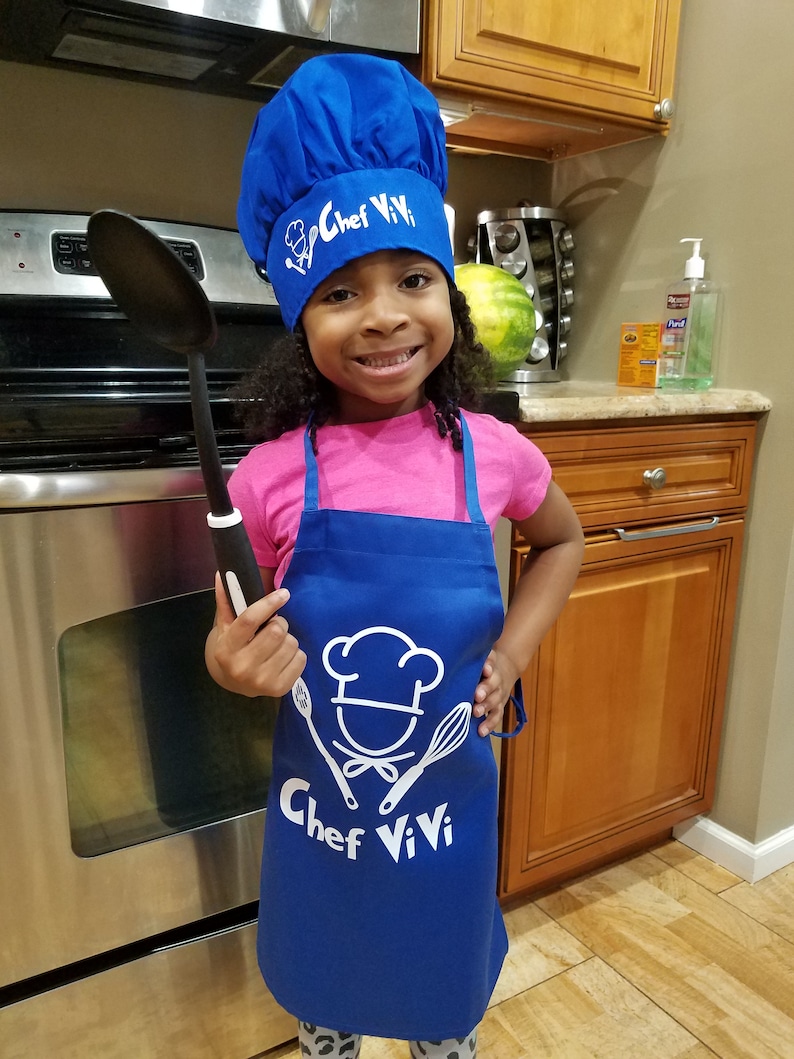 Personalized Chef Apron and Chef Hat for Boys Girl Kids Blue Etsy