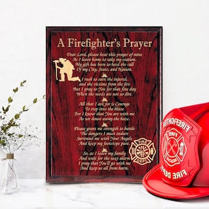 Firefighter&#39;s Prayer Personalized Laser Engraved Fireman Custom Name Date Memorial Decor Religious Retirement Gift Idea