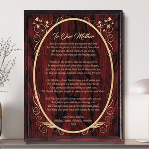 Custom Engraved Mother's Poem Wood Plaque - Personalized Handcrafted Keepsake for Mom | Unique Gift for Birthday or Mother's Day