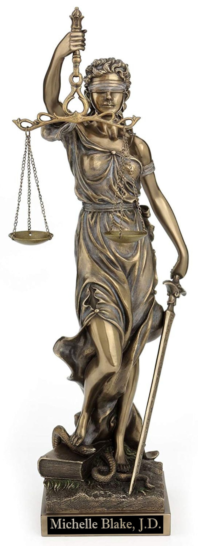 Blind Lady Justice Statue, Greek Statue, Bronze Statue, Office Gift, Gifts for Lawyers, Engraved Statue, Greek Goddess Statue,Divine Goddess image 9