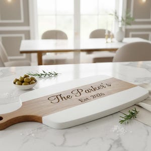 Custom Marble & Acacia Wood Serving Board - Wedding, Home Decor, Charcuterie, Housewarming Gift - Unique Personalized Gift