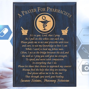Personalized Pharmacist Gift Idea Prayer Plaque Appreciation Poem Custom Name Date Wood Plaque Graduation Award Oath