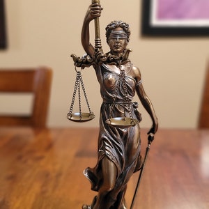 Blind Lady Justice Statue, Greek Statue, Bronze Statue, Office Gift, Gifts for Lawyers, Engraved Statue, Greek Goddess Statue,Divine Goddess image 3