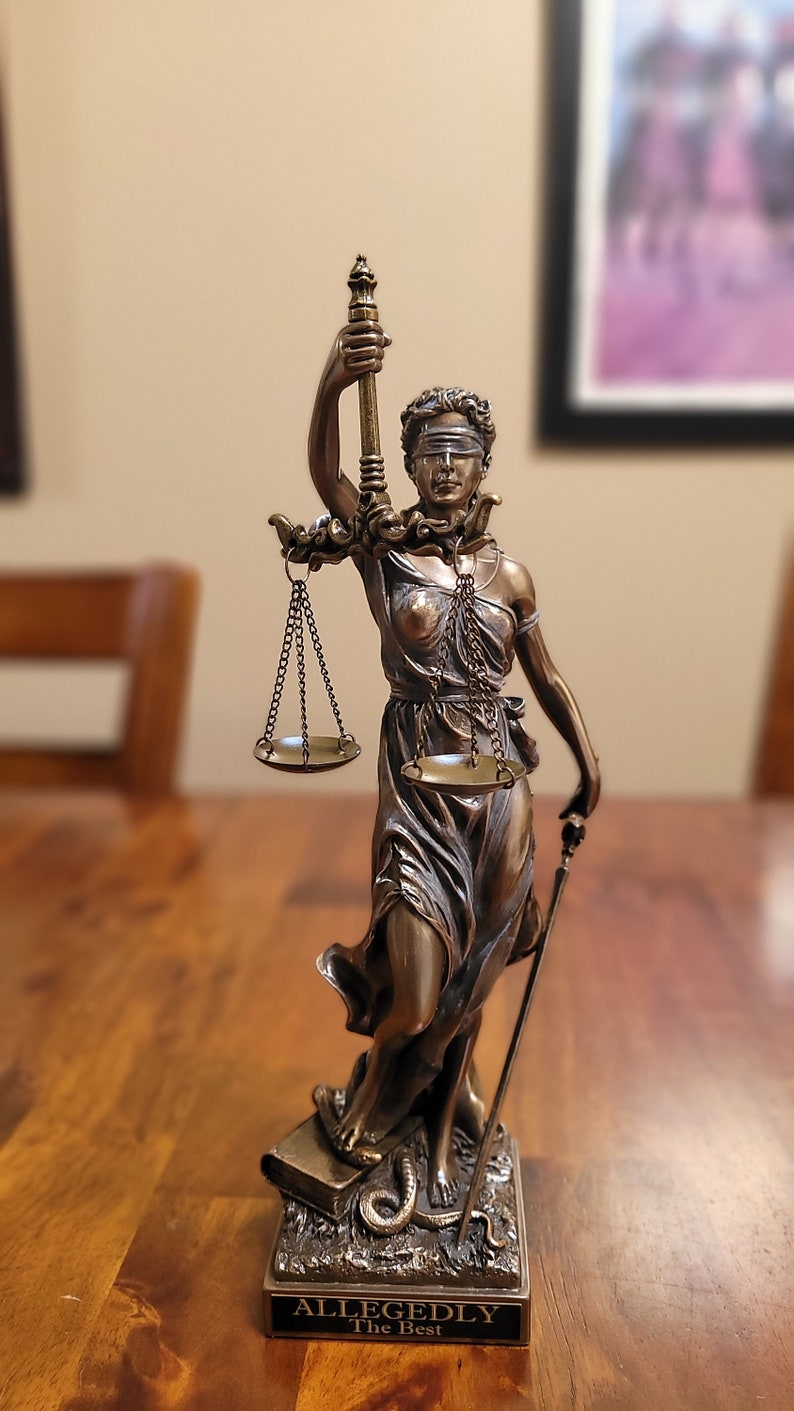Blind Lady Justice Statue, Greek Statue, Bronze Statue, Office Gift, Gifts for Lawyers, Engraved Statue, Greek Goddess Statue,Divine Goddess image 4
