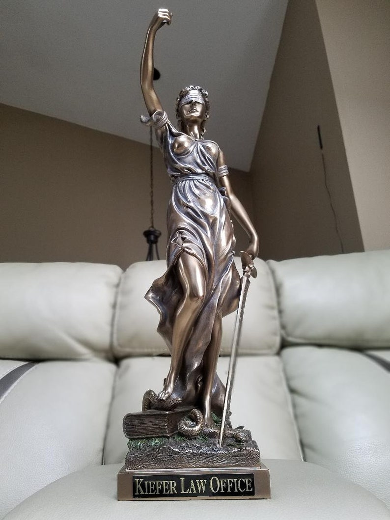 Blind Lady Justice Statue, Greek Statue, Bronze Statue, Office Gift, Gifts for Lawyers, Engraved Statue, Greek Goddess Statue,Divine Goddess image 8