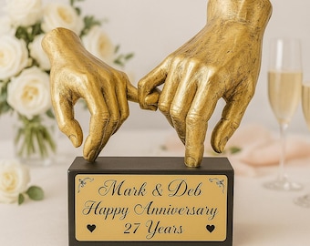 Personalized Hand Sculpture Couple Wedding Anniversary Statue Family Remembrance Heartfelt Gift Holding Hands Laser Engraved Customised