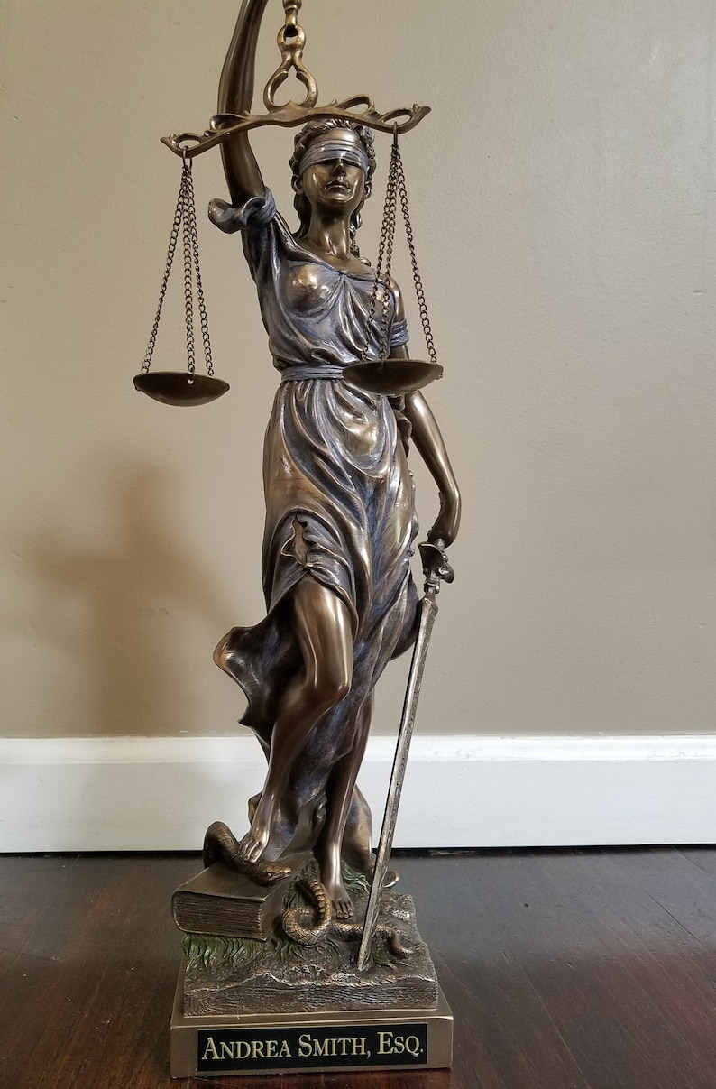 Blind Lady Justice Statue, Greek Statue, Bronze Statue, Office Gift, Gifts for Lawyers, Engraved Statue, Greek Goddess Statue,Divine Goddess image 6