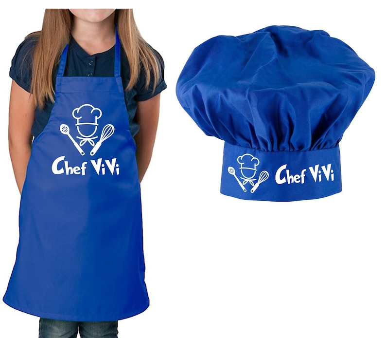 Personalized Chef Apron and Chef Hat for Boys Girl Kids Blue Etsy