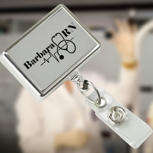 Bobine de badge personnalisée avec nom personnalisé, logo graphique, rectangle, étiquette d'identification avec sangle en vinyle, porte-badge pour cabinet médical d'infirmière, de médecin
