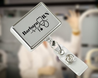 Personalized Badge Reel Custom Name Graphic Logo Rectangle Badge ID Tag with Vinyl Strap Nurse Doctor Medical Office Badge Holder