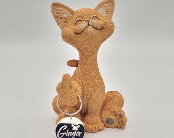Escultura de gato con dedo medio y llavero personalizado, diseño de estatua de Catitude, divertido, sarcástico y atrevido, ideal como regalo para amantes de los gatos.