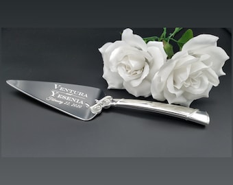 Personalized Cake Serving Set Wedding Engagement Custom Name Date Keepsake Silver Plated Lenox True Love Knife & Server Set