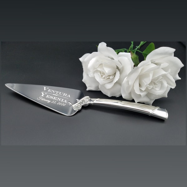 Personalized Cake Serving Set Wedding Engagement Custom Name Date Keepsake Silver Plated Lenox True Love Knife & Server Set