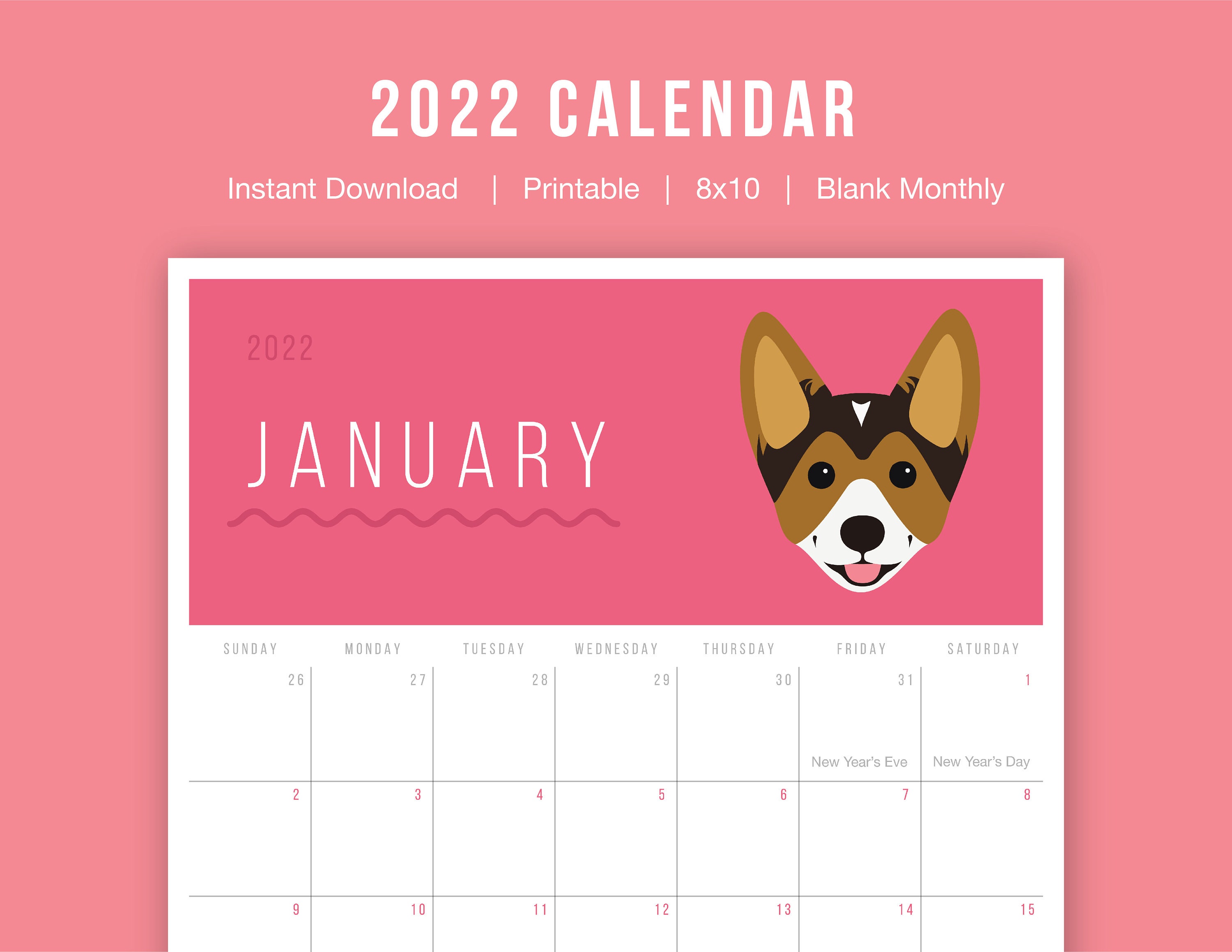 2022 dog calendar blank monthly calendar etsy