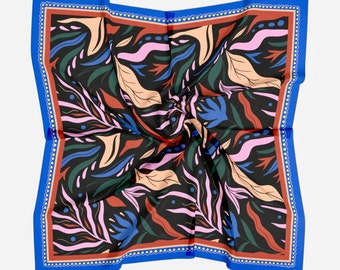 Silk Scarf - Rainbow Wavy Botanicals, Dark Background