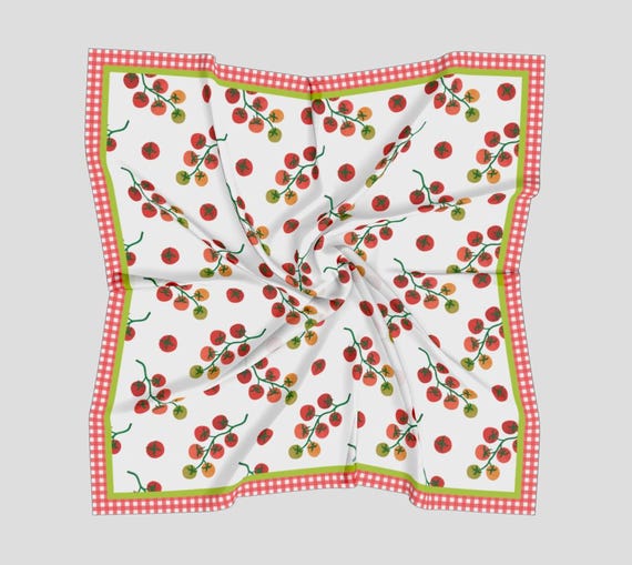 Silk Scarf - Cute Tomato Summer Picnic - Etsy display picture 2