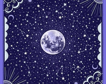 Foulard en soie - Etoiles, lune et constellations