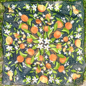 Silk Scarf - Chic Oranges and Orange Blossoms