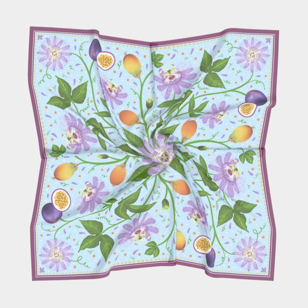 Silk Scarf - Passion Flower and Fruit Vines