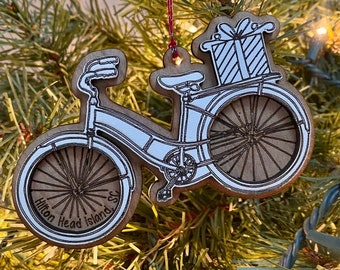 Hilton Head Island Bicycle Ornament, Wooden Vacation Keepsake