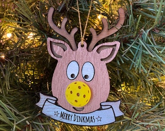 Personalized Reindeer Pickleball Nose Christmas Ornament, Funny Gift