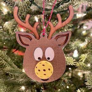 Reindeer with Pickleball Nose Ornament for Christmas, perfect gift for pickleball lovers and players, special and unique gift