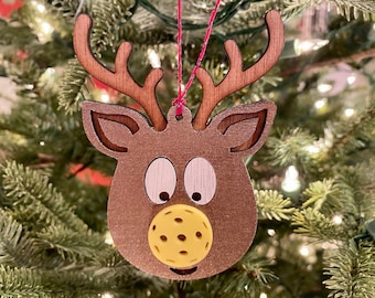 Reindeer with Pickleball Nose Ornament for Christmas, perfect gift for pickleball lovers and players, special and unique gift