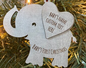 Custom Baby's First Christmas Ornament, Elephant, Baby Gift