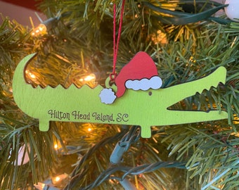 Hilton Head Alligator Wooden Ornament, Island Souvenir