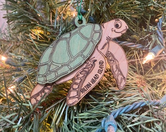 Hilton Head Wooden Turtle Ornament, Island Souvenir