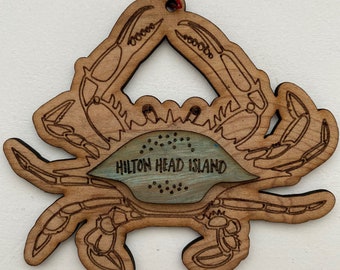 Hilton Head Crab Ornament, Island Souvenir, Wooden Keepsake