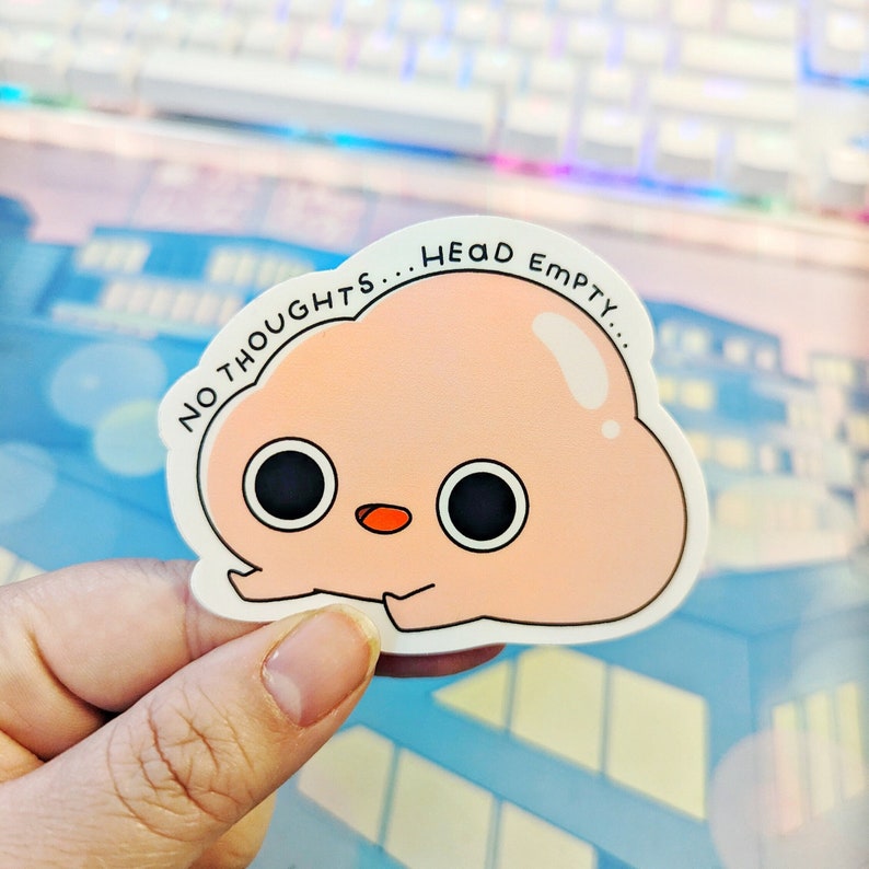 Sticker, waterproof stickers, laptop stickers, mimichu sticker, no thoughts sticker, smooth brain sticker image 1