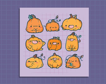 Print, Cute art print, kawaii art print, cute art print, illustrated art print, halloween print, Pumpkin Patch Babies