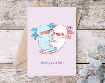Greeting Cards, valentines card, couples greeting cards, axolotl greeting cards, love greeting card