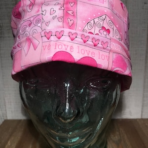 NOWA czapeczka chirurgiczna dla kobiet z różową wstążeczką, wzór nawiązujący do świadomości raka piersi, pasująca do krawatów / PIĘKNA czapka chirurgiczna