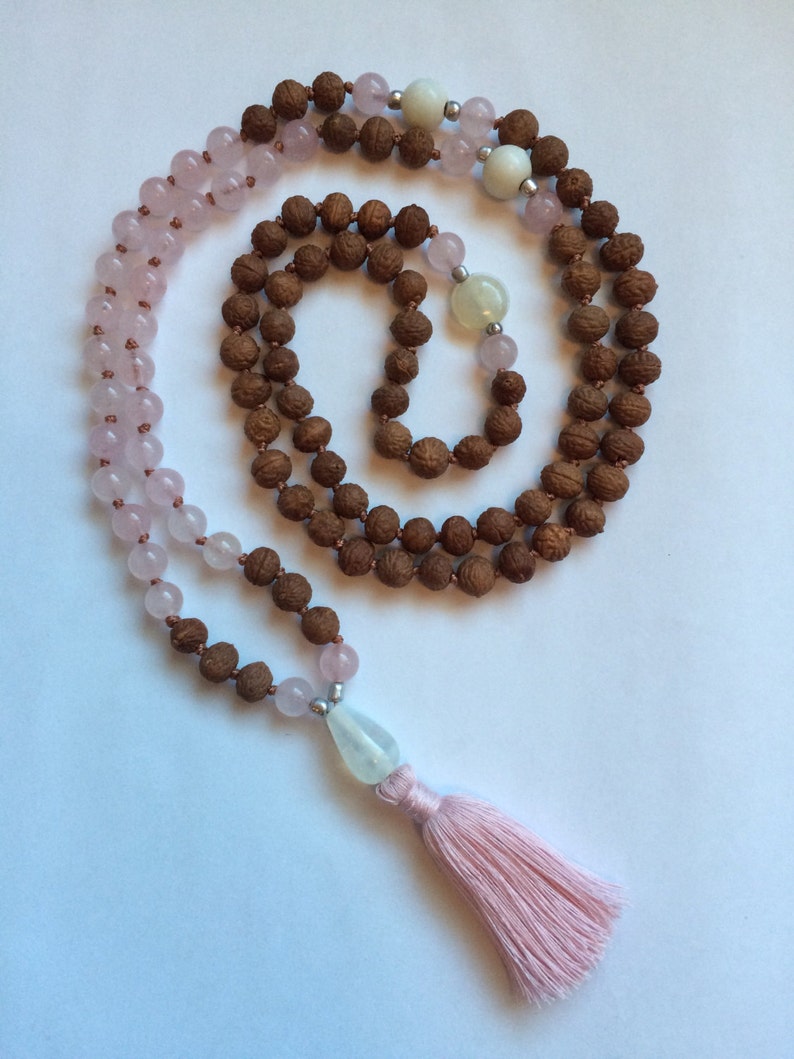 14k Large Rose Gold Prayer Hands With Prayer Beads Charm Pendant