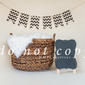 Neutral Basket with Chalkboard Newborn Digital Backdrop