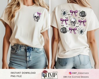 2 pack Halloween Coquette Bows Black Purple Skull Spider Spooky PNG for Cricut
