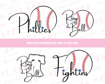 May include: Four baseball-themed designs with the text "Phillies", "Ring the Bell", "Ring the Bell" with a Liberty Bell graphic, and "Fightins".