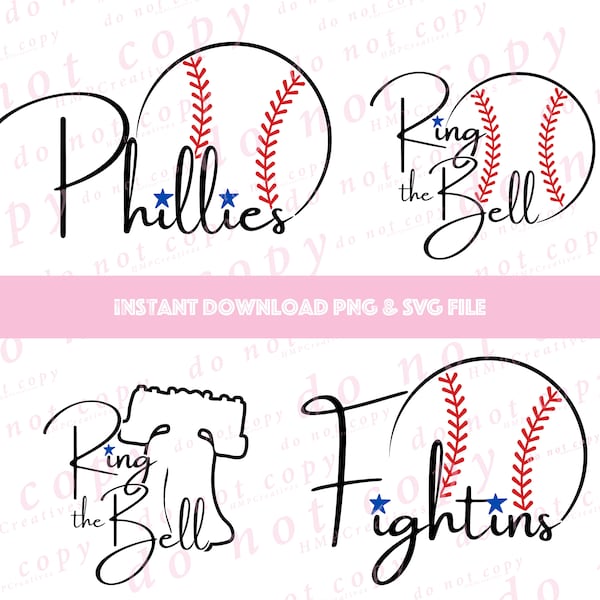 Philadelphia Baseball Ring the Bell Fightins Simple Script SVG Cut File & PNG Sublimation for Cricut