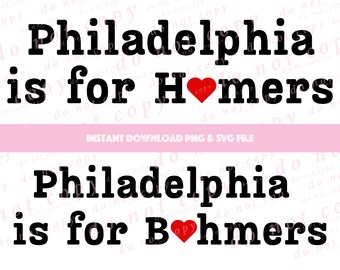 Philadelphia Baseball Homer Bohmers Love SVG-klippfiler och PNG-sublimering för Cricut