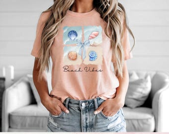 Beach Shore Coastal Vibes Watercolor Coquette Seashell Trendy Preppy PNG for DTF and Sublimation