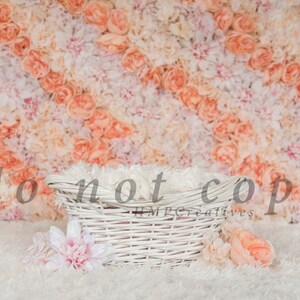 Floral Wall with White Basket Newborn Digital Backdrop