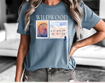 Postal de la costa de la playa de Wildwood, Nueva Jersey, con diseño PNG moderno y elegante para DTF y sublimación