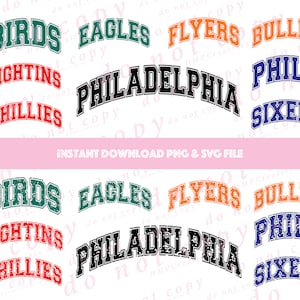 Philadelphia Sports Varsity Letters SVG Cut File & PNG Sublimación para Cricut