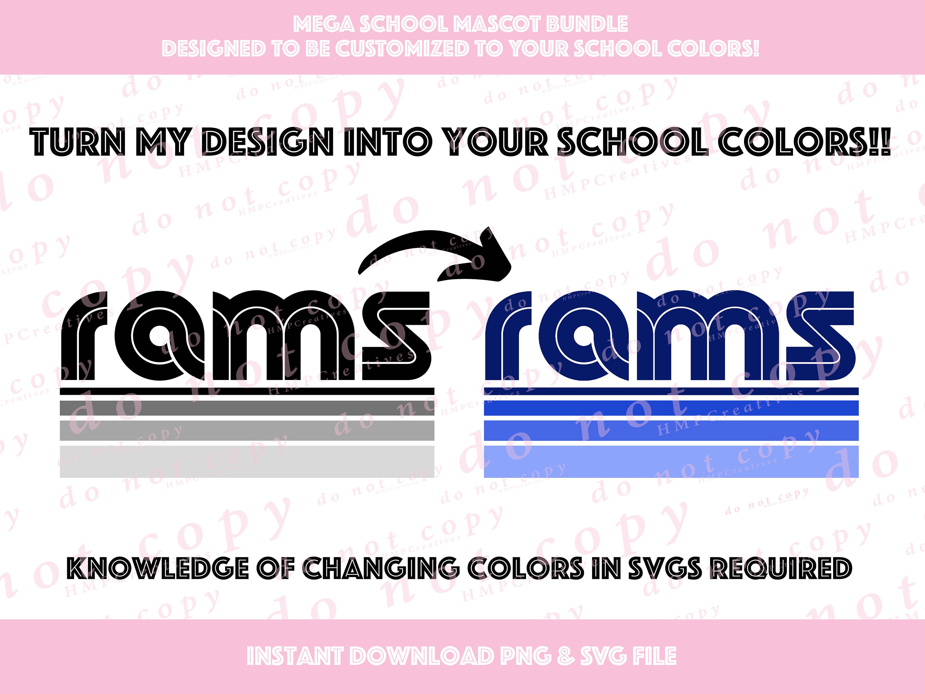 Rams School Mascot Customizable Logo Bundle Varsity Retro Groovy ...