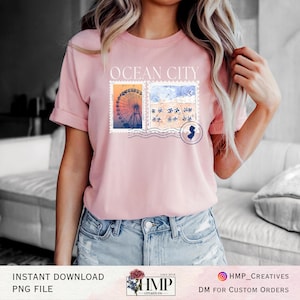 Postal con estampado de la costa de la playa de Ocean City, Nueva Jersey, PNG de moda para DTF y sublimación