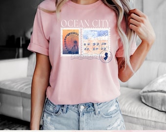 Ocean City New Jersey Beach Shore Postcard Stamp Preppy Trendy PNG for DTF and Sublimation