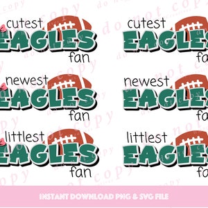 Philadelphia Football Baby Littlest Cutest Nieuwste Eagles Fan met en zonder Bow SVG PNG Cut File voor Cricut